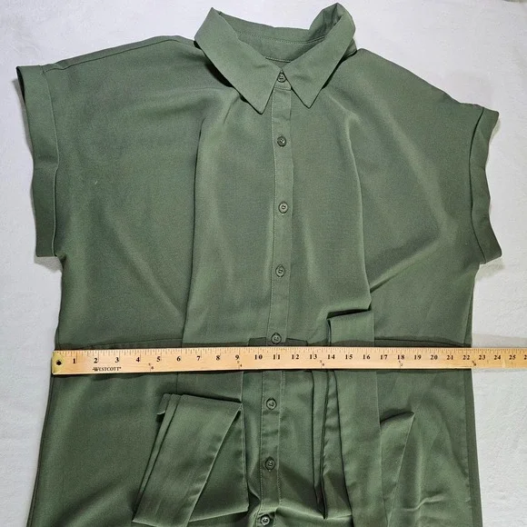 Woman's Casual Twist Front Short Sleve Collar Button Down Long Shirt Dress Large - Picture 10 of 14